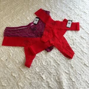 Frederick's of Hollywood 4 Pack Panties Caroline Pink Red Abby Rose Thong Large